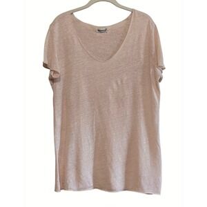 Nina Kendosa Paris Women Pale Pink 100% Italian Linen V-Neck Short Sleeve Tee